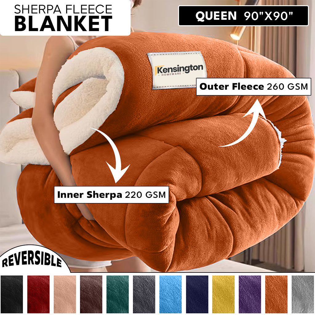 480GSM Sherpa Fleece Blanket ¨C Double-Sided Heavy Warm Throw for Couch, Bed & Travel, Reversible All Season, 13 Colors, 3 Sizes