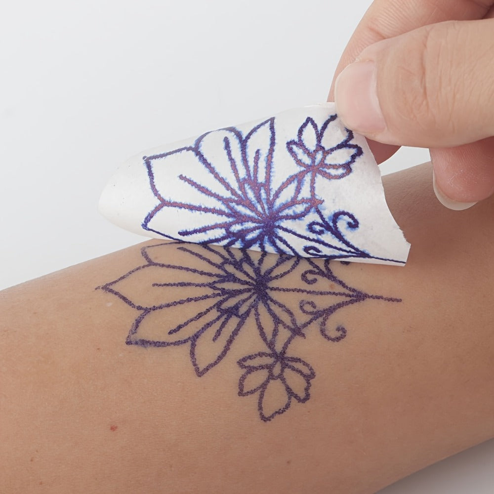 Tattoo Transfer Paper 3 Sheets ¨C Pre-Drawn Stencils with Floral, Paisley, Spiderweb, Snake & Pizza Designs ¨C A4 Size Body Art Stencil Kit for Beginners & Pros, No Electricity Needed
