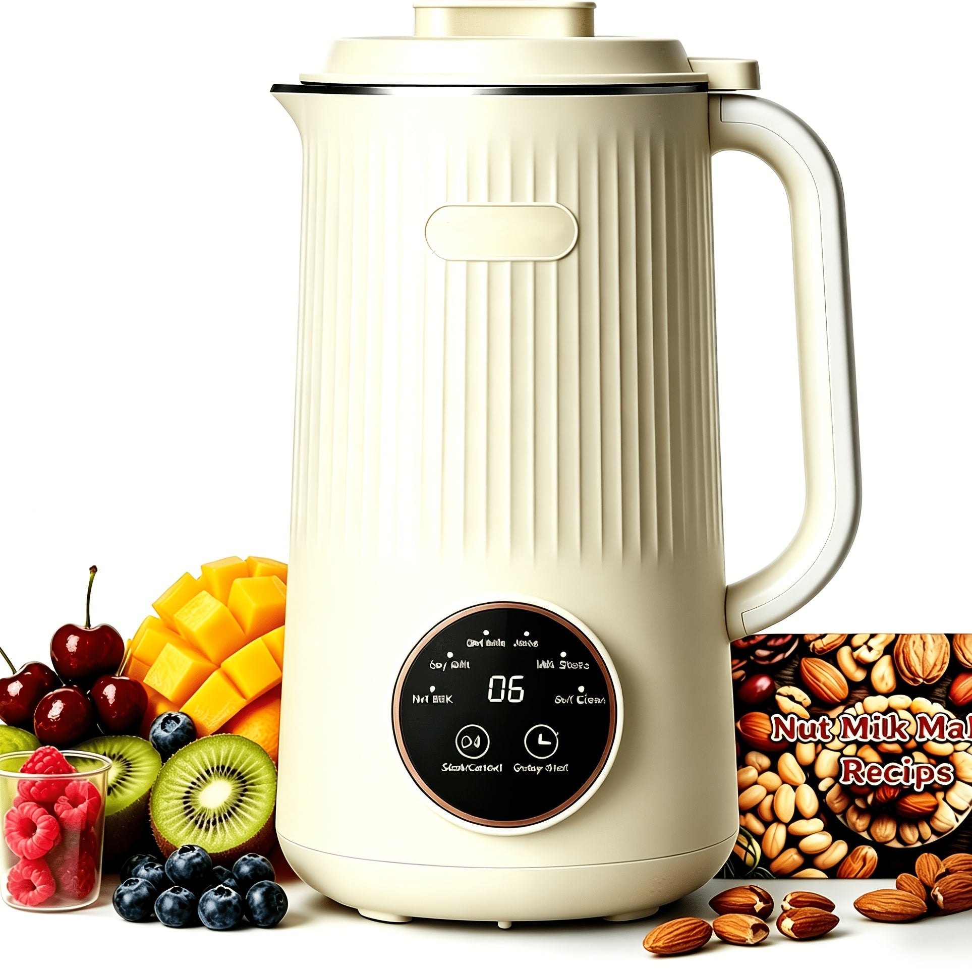 8-in-1 Nut Milk Maker 35oz 8-Blade - Almond Oat Soy Coconut Plant-Based Milk Machine with Delay Start Keep Warm Self-Cleaning Boil Water Function - Non-Dairy Beverage Blender Soy Milk Maker Beige