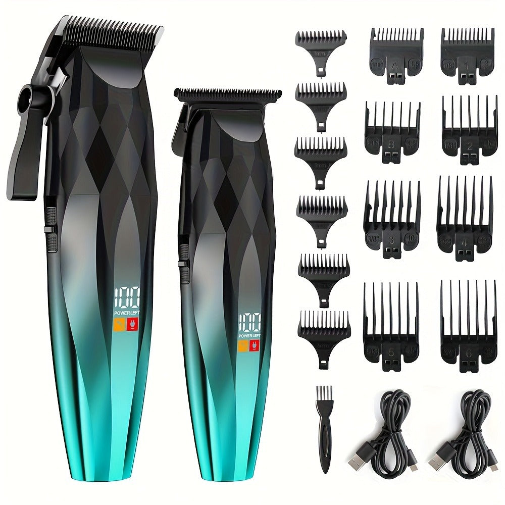 Professional Electric Hair Clipper & Beard Trimmer Set for Men, 14-Piece Comb Guide Kit, Ceramic Blades, 7000 RPM Powerful Motor, 1800mAh Rechargeable Battery, Cordless Hair Cutting Kit