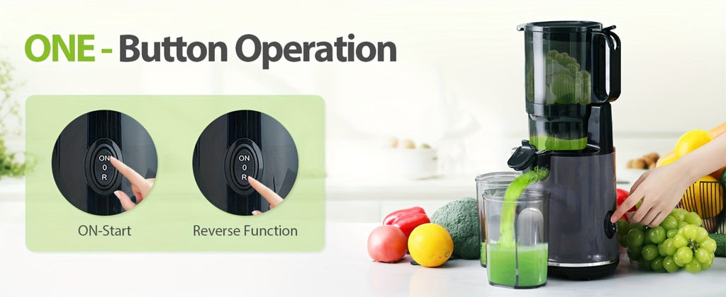 Cold Press Slow Juicer Machine with 5.3-Inch Large Feed Chute - High Juice Yield, Safety Lock, One-Click Cleaning, Masticating Juicer for Whole Fruits & Vegetables, Family Healthy Lifestyle, Black