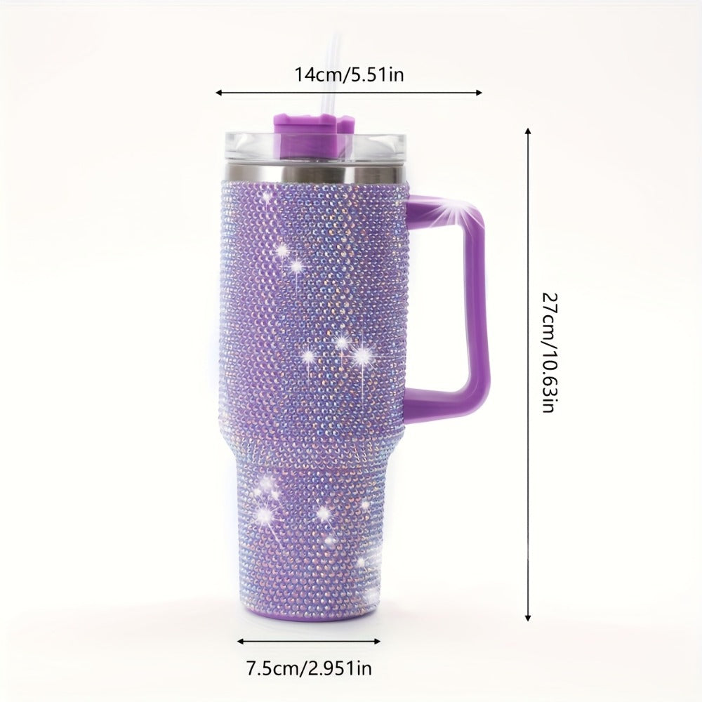 40oz Rhinestone Tumbler Insulated Stainless Steel Travel Cup - Diamond Glitter Design, Hot & Cold Drinks, Multiple Colors, Birthday Christmas Gift