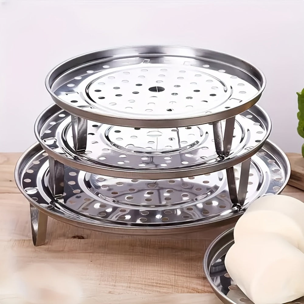 Stainless Steel Steamer Rack Set 3-Piece Multi-Layer Round Steamer Insert with Can Holder ¨C Fits Most Pots for Home Kitchen | Stackable Steam Tray Cooking Rack for Vegetables Dumplings & More