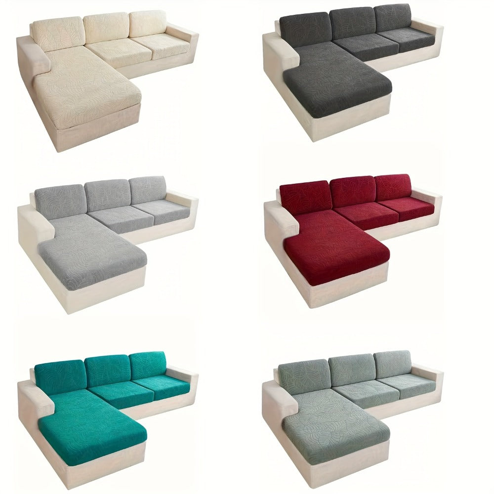 Jacquard Stretch Sofa Cover Set 6pcs Leaf Pattern High Elasticity Furniture Protective Cover with Elastic Band Easy Install Removable Washable Concubine Style Cushion Cover Home Decor Multiple Colors