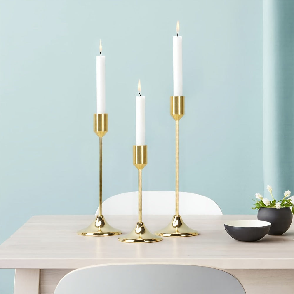 Gold Candle Holders Set of 6 ¨C Cast Iron Single Stem Taper Candlestick Holders for Wedding Centerpieces, Candlelight Dinners, Christmas, Halloween, Thanksgiving & Anniversary Table Decor