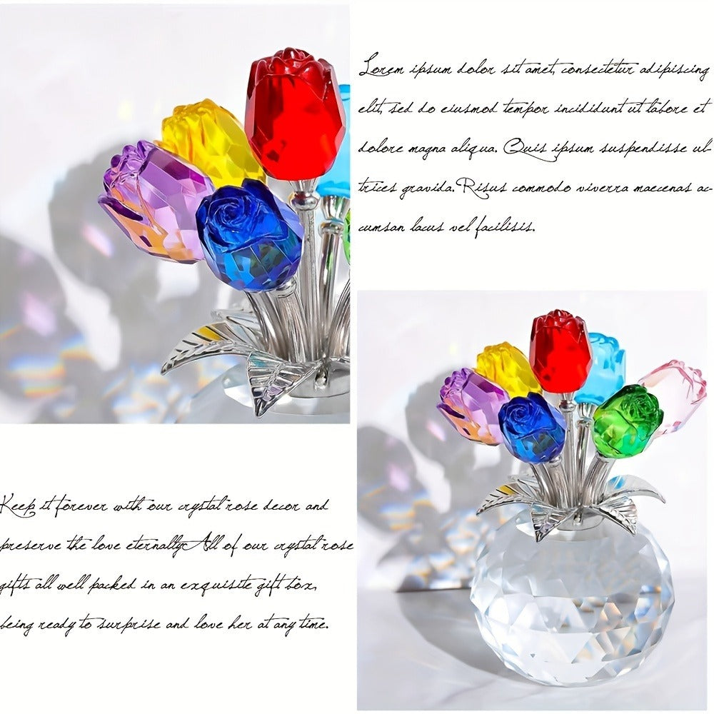 Artificial Rose Bouquet Crystal Eternal Fake Flowers - Colored Silk Roses for Valentine's Day, Mother's Day, Anniversary, Christmas & Wedding | Decorative Faux Rose Gift in Red, Pink & Blue