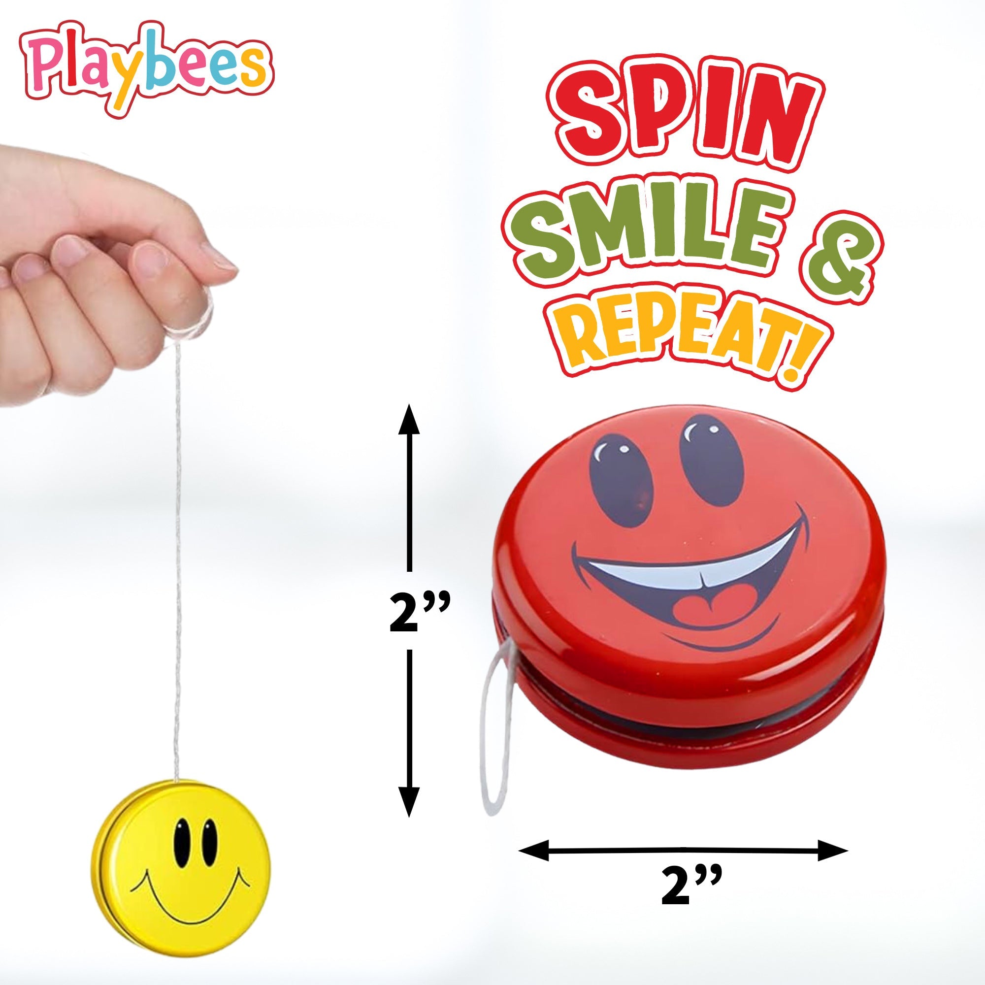 Smiley Face Yo-Yos Bulk 12 or 24pcs Metal 2 Inch Assorted Colors Kids Party Favors Birthday Giveaways Goody Bag Fillers