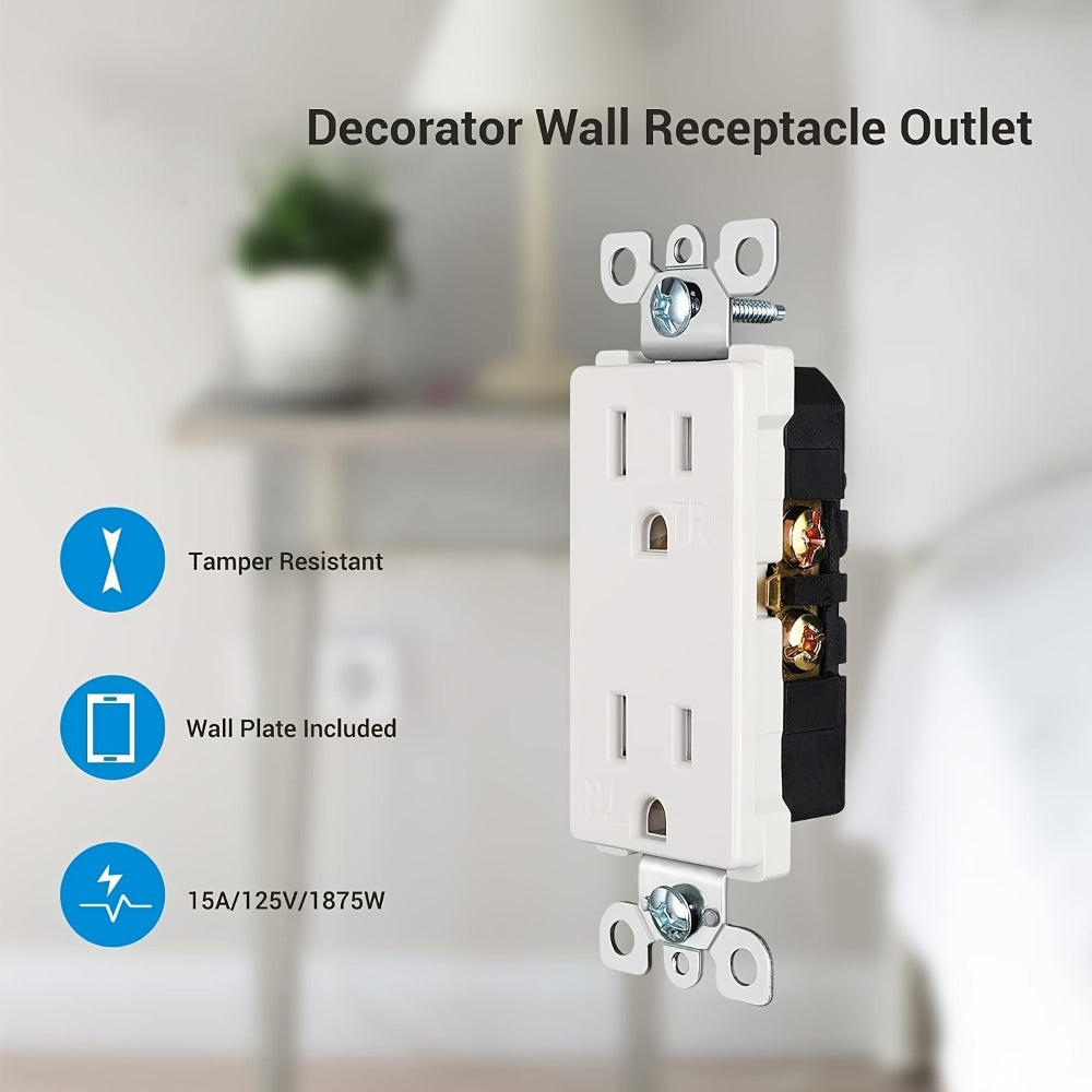 15 Amp Tamper Resistant Wall Outlet 20 Pack with Decorator Wall Plates Included Standard Electrical Receptacle 125V White Duplex Outlet for Home Office Kitchen