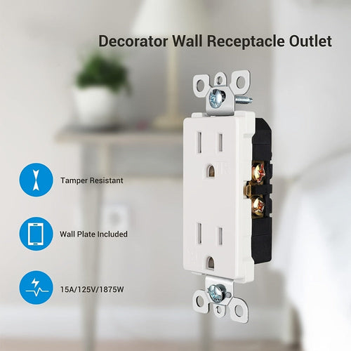 15 Amp Tamper Resistant Wall Outlet 20 Pack with Decorator Wall Plates Included Standard Electrical Receptacle 125V White Duplex Outlet for Home Office Kitchen