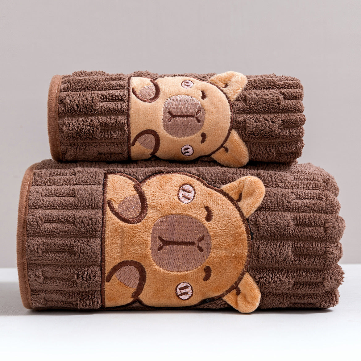 Bath Towel Set 2 Piece Cute Capybara Coral Fleece Super Soft Ultra Absorbent Quick Dry Face Towel and Bath Sheet for Spa Gym Hotel Guest Bathroom