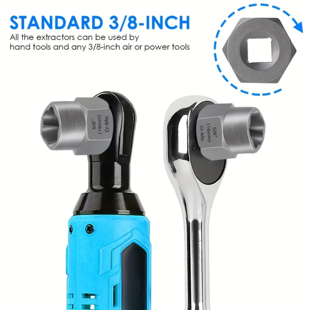 Nut Extractor Kit 14pcs, Damaged Bolt & Nut Remover Set with 13 Stripped Nut Extractors & 1 Hex Socket Adapter, 1/4¡± to 3/8¡± Drive Lug Nut Removal Tool for Construction, Auto & Home Repair