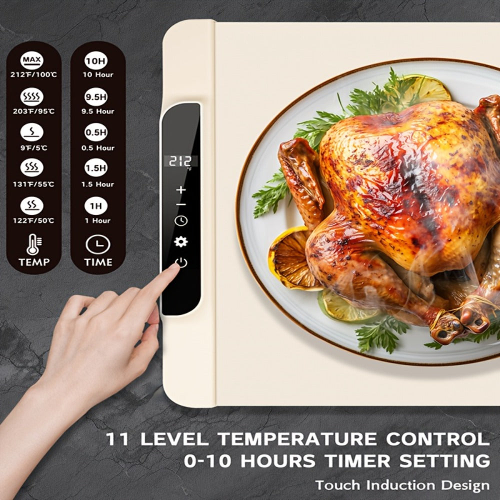 Electric Food Warming Pad Silicone 3 Temperature Levels 6-Hour Timer Foldable Full Surface Rapid Heating Tray for Buffet Party Kitchen Countertop Grayish Blue