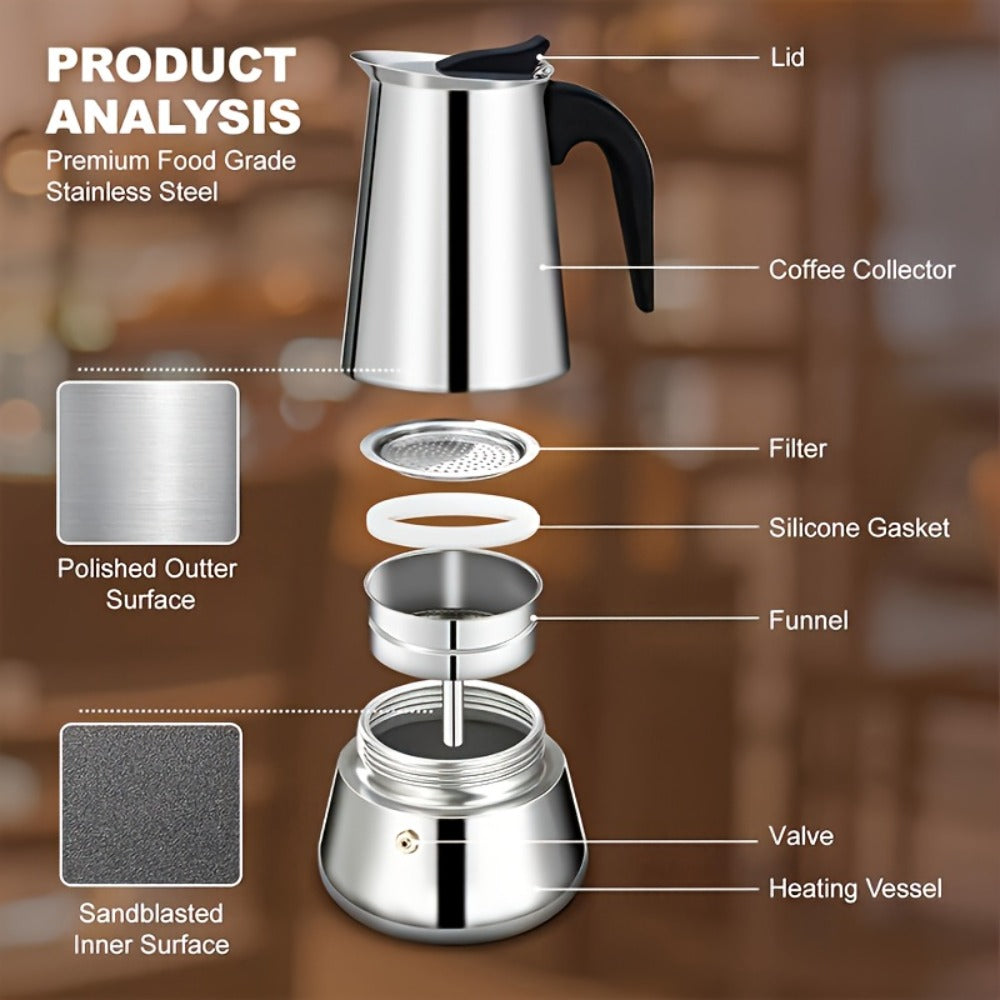Moka Pot Stovetop Espresso Maker Stainless Steel Induction Compatible 2 4 6 9 12 Cup Italian Coffee Maker with Reusable Filter for Cuban Greek Coffee