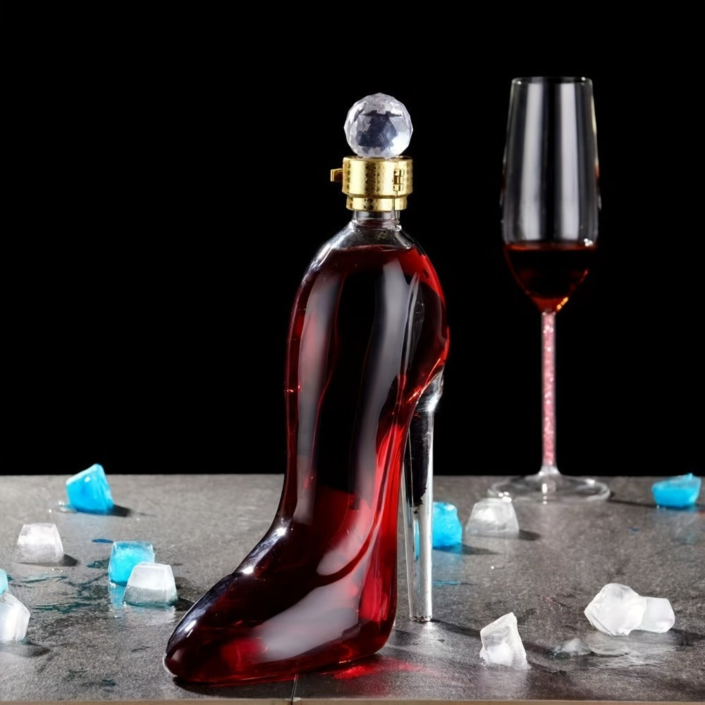 High Heel Shoe Decanter Crystal Glass with Stopper 26oz ¨C Handmade Lead-Free Transparent Wine Decanter for Kitchen Dining Decor, Valentine's Day & Holiday Gift