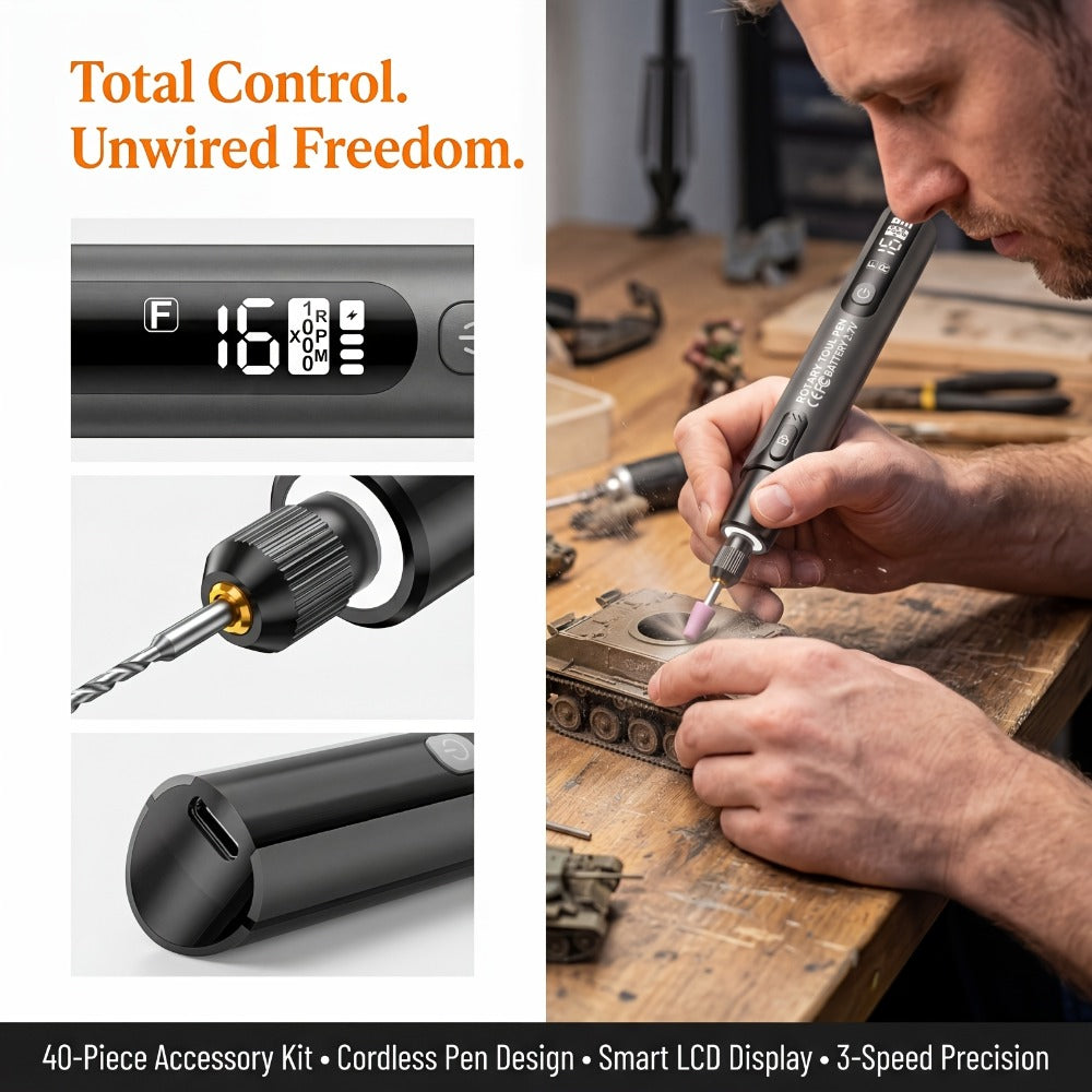 Rotary Tool Kit Cordless 40-in-1 6-Speed 16000RPM Electric Handheld Grinder with LCD Display LED Light for Engraving Grinding Polishing Drilling Carving DIY