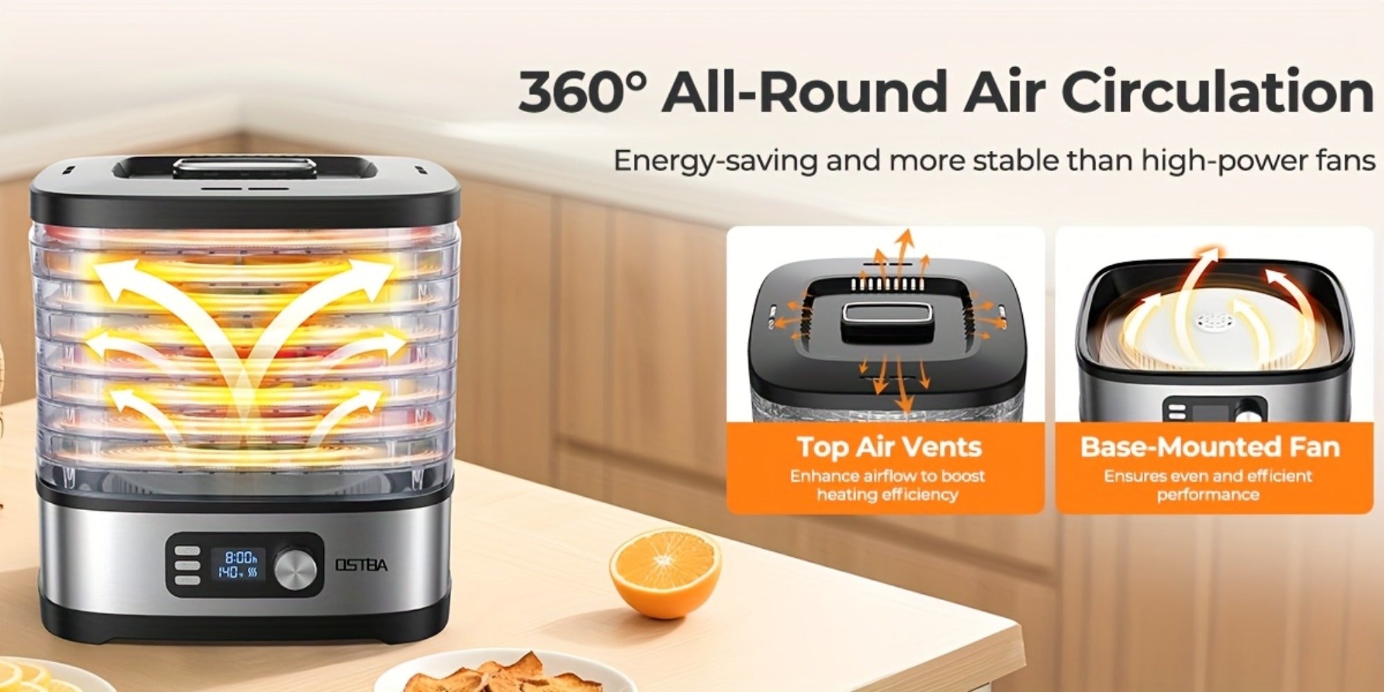 Food Dehydrator Machine 5-Tray with Adjustable Temperature Control and 72-Hour Timer - Electric Food Dryer for Jerky Fruit Herbs Dog Treats Snacks, 240W LED Display Dehydrator with Recipe Book Included