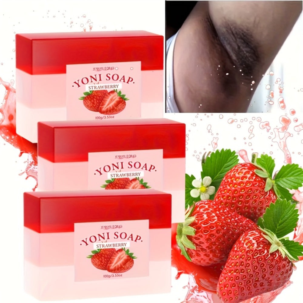 Strawberry Intimate Soap for Women 100g pH Balancing Feminine Wash Bar Gentle Cleansing Long-Lasting Fresh Fragrance Daily Feminine Hygiene Care 3 or 6 Pack