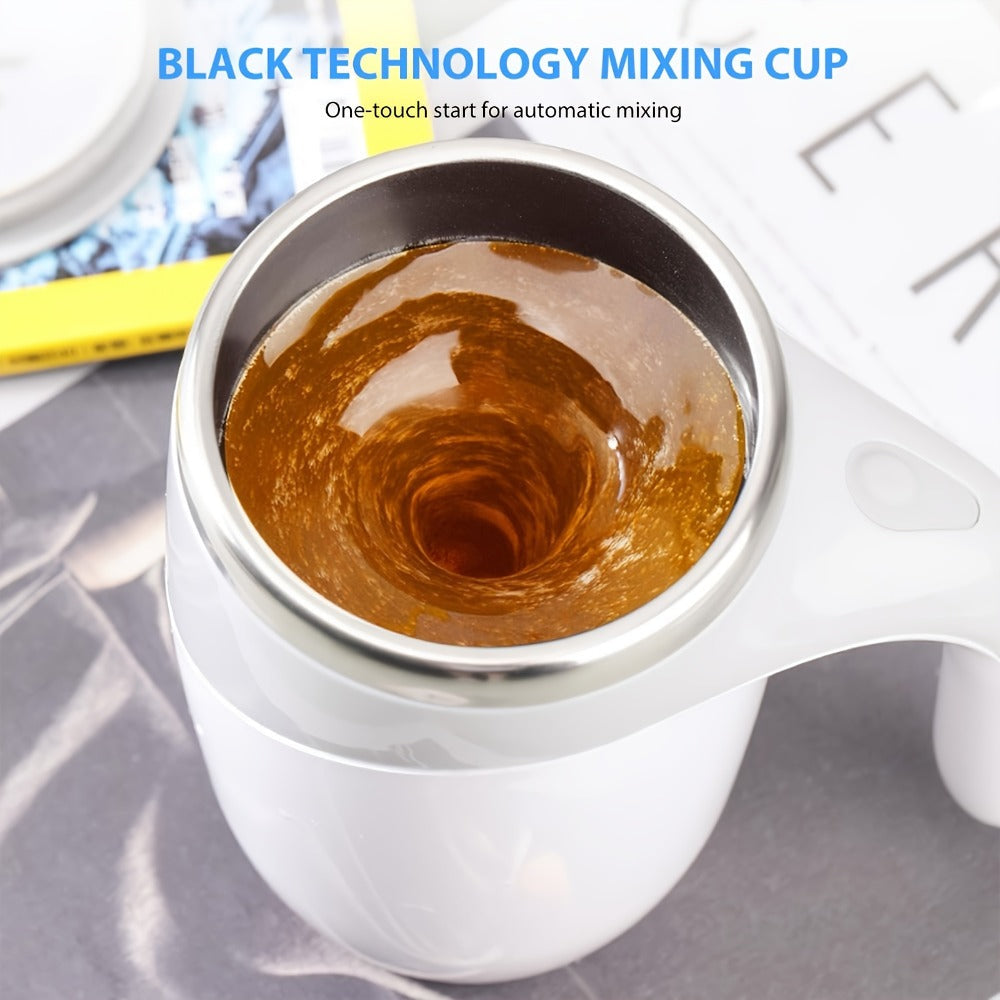Self Stirring Coffee Mug with Magnetic Stirring Technology ¨C 13.3oz Stainless Steel Travel Mug, No Battery Needed, Spill-Proof Lid & Ergonomic Handle, Reusable Coffee Cup Gift Set ¨C White & Beige