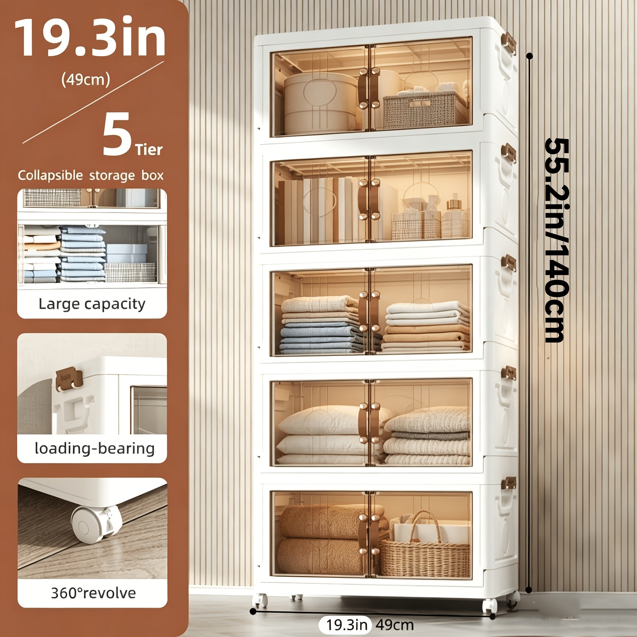 Lidded Storage Bins with Wheels ¨C 2/3/4/5-Tier Dual-Opening Storage Organizer Box with Lid, Large Stackable Storage Container for Books, Kitchen, Bedroom & Closet Organization