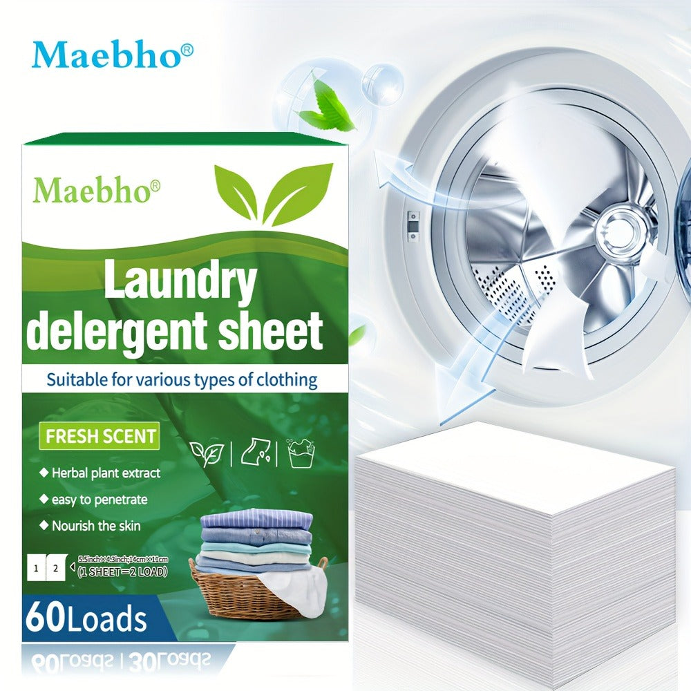 Laundry Detergent Sheets 60 Loads Fresh Scent Hypoallergenic Liquidless Stain and Odor Remover for Sensitive Skin Works in Hot and Cold Water Space-Saving Travel Size Eco-Friendly Laundry Strips