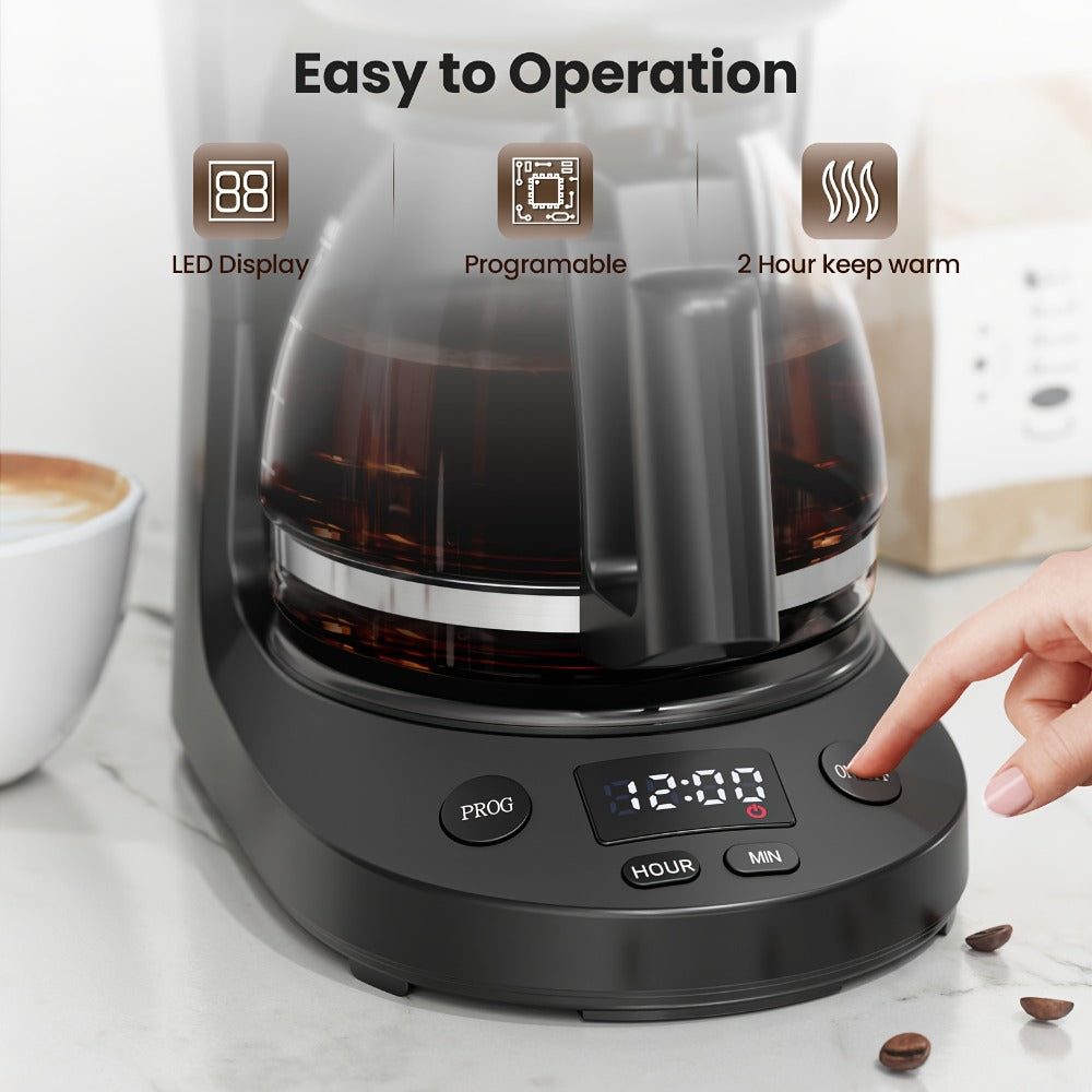 5-Cup Drip Coffee Maker with Coffee Pot, Auto Shut-Off, Anti-Drip & Dry Boil Protection, 25.36oz Water Tank, Compact Small Coffee Machine for Home & Office, Black