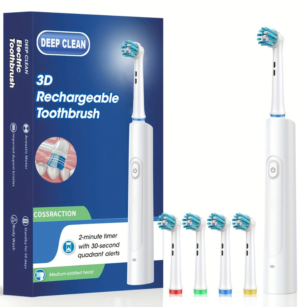 Electric Toothbrush with Smart Timer ¨C Sonic Whitening, 3D Round Soft Bristle Head, IPX67 Waterproof, USB Rechargeable, 4 or 8 Brush Heads, Black White Pink for Adults, Couples & Families