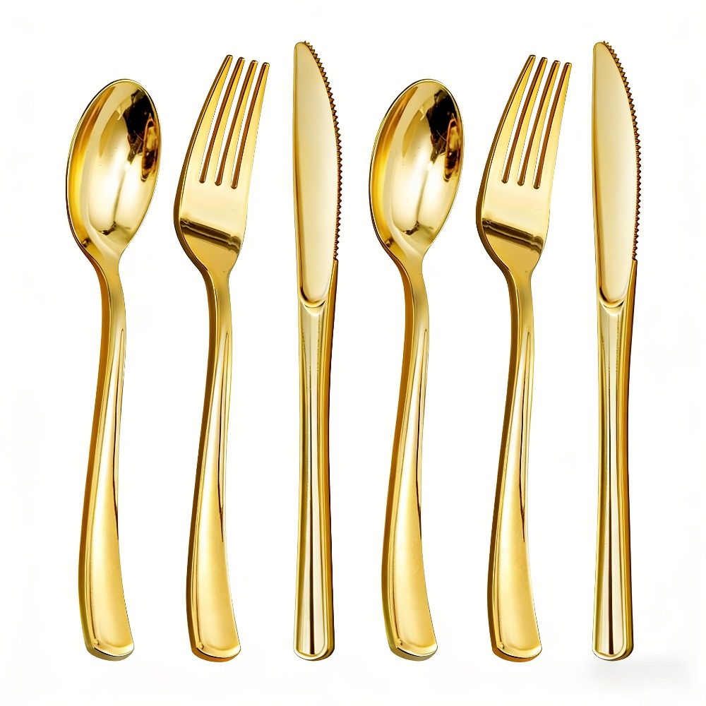 Disposable Plastic Cutlery Set 60pcs Gold & Silver | Party Silverware with 20 Forks 20 Spoons 20 Knives BPA-Free Food Grade for Wedding Birthday Holiday Dinner Elegant Metallic Finish