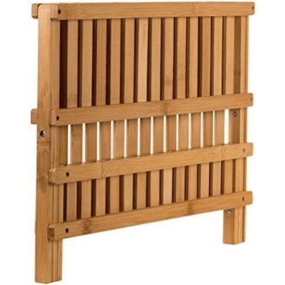 Bamboo Dish Drying Rack 2 Tier ¨C Collapsible Wooden Dish Drainer with 14 Plate Slots, Compact Kitchen Counter Organizer for Dishes, Cups, Knives & Cutting Boards