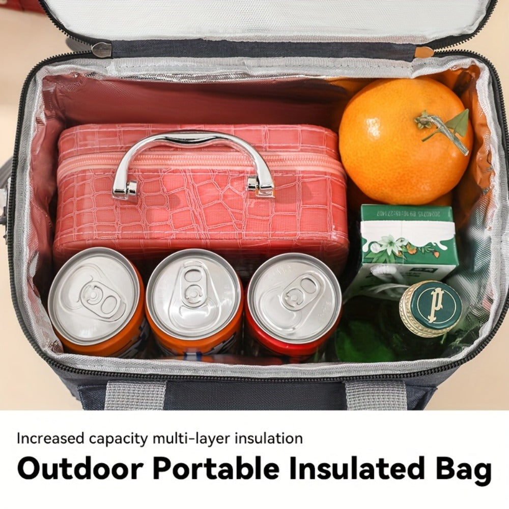 Insulated Lunch Bag Large Double Layer Leakproof Cooler Tote Bag with Adjustable Crossbody Strap for Men Women Office Picnic Travel Camping in Black Grey Burgundy Blue