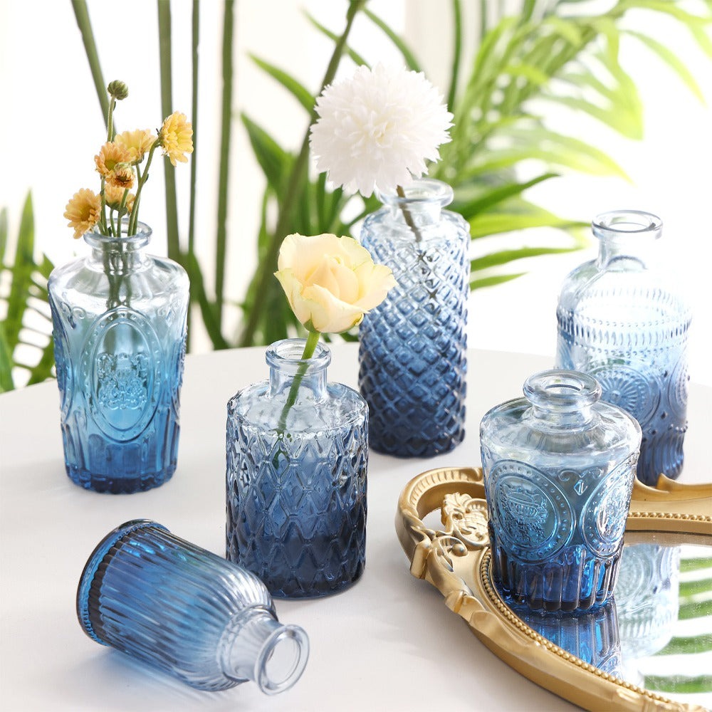 Bud Vases Set of 18 Blue Vintage Glass Small Flower Vases for Centerpieces - Rustic Farmhouse Table Decor for Home, Wedding, Halloween & Christmas | 3-6 Inch Mini Glass Vases Bulk