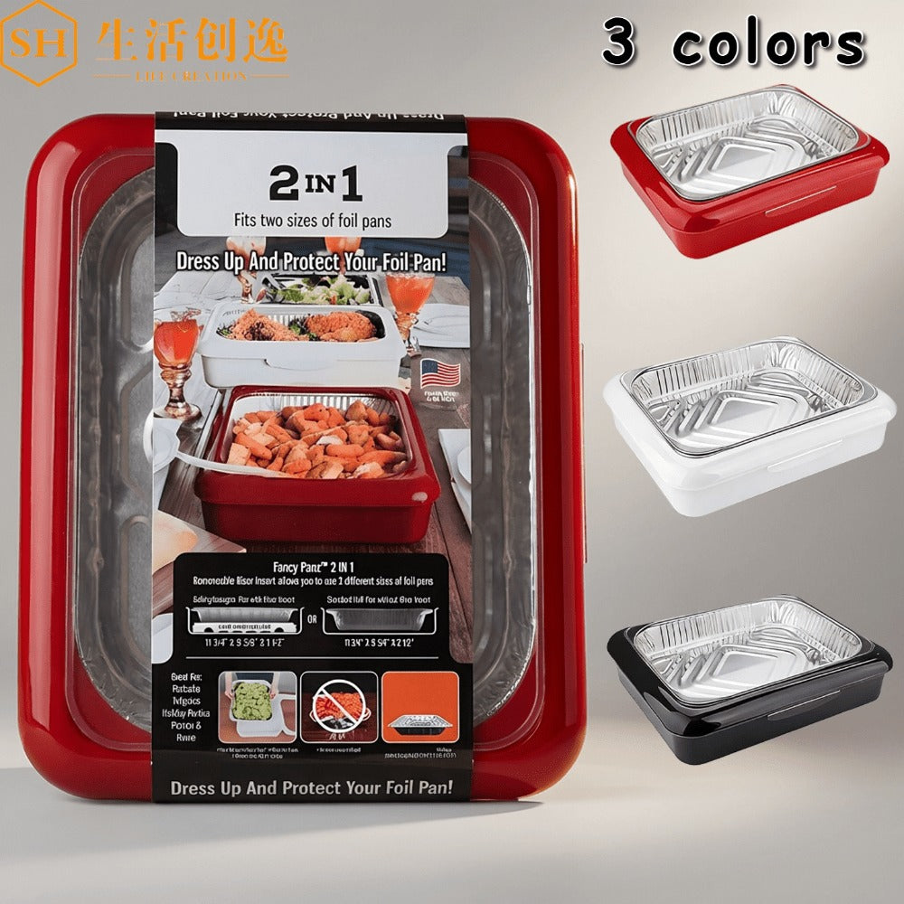 Aluminum Foil Insulated Food Tray Set 2-in-1 Reusable Stand with 2 Disposable Foil Trays for Potluck Picnic BBQ Party Outdoor Gatherings Thanksgiving Christmas - 1 Tray + 2 Foil Trays