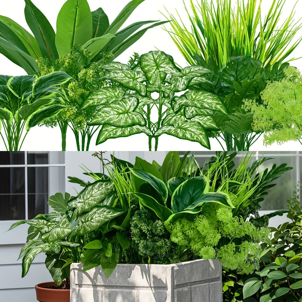 18 Pack UV Protected Artificial Boxwood Stems Faux Greenery Decor