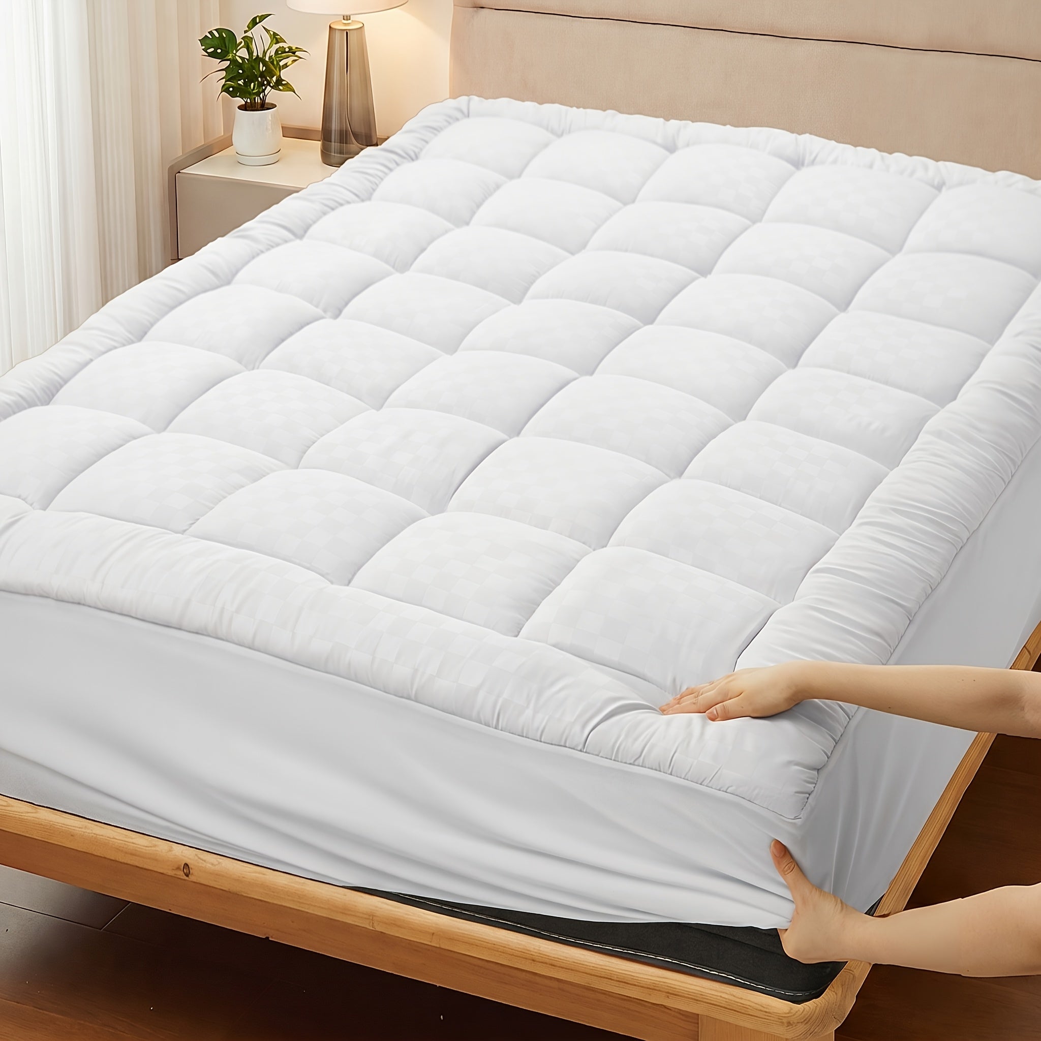 Cooling Mattress Topper Baffle Box Design Overfilled Down Alternative Pillow Top 6-8cm Plush Hotel Quality 8-21 Inch Deep Pocket Twin Full Queen King