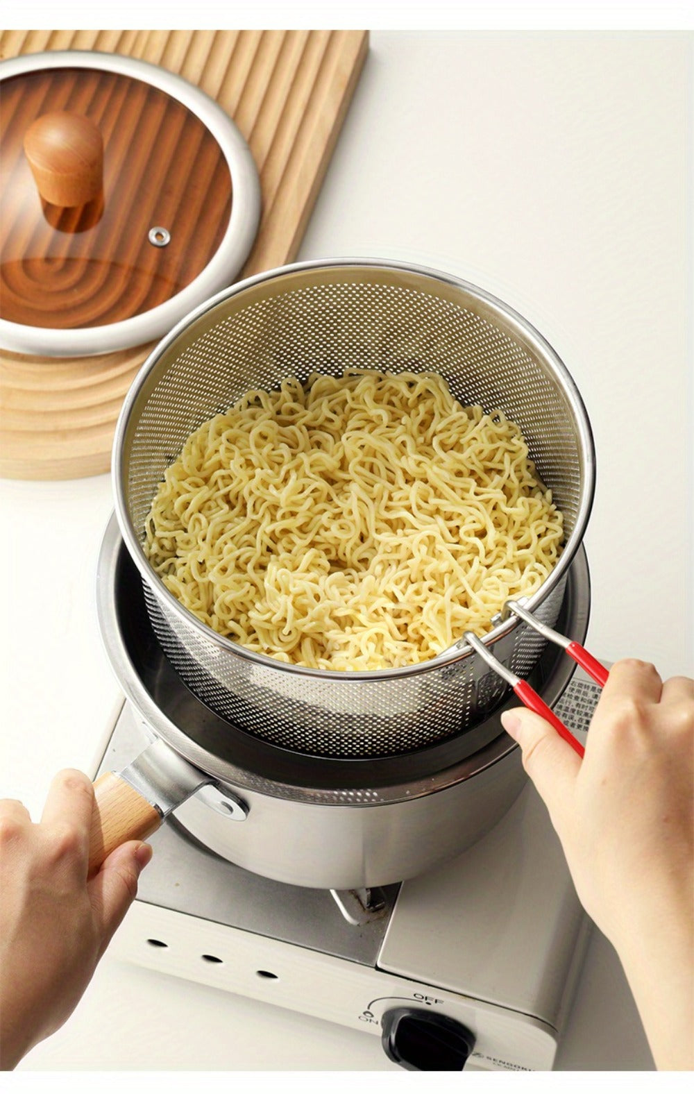 Stainless Steel Deep Fryer Pot Set with Frying Basket & Glass Lid, Non-Stick Multi-Function Cookware for Deep Frying, Noodles, Steaming & Ricotta, Induction & Gas Compatible