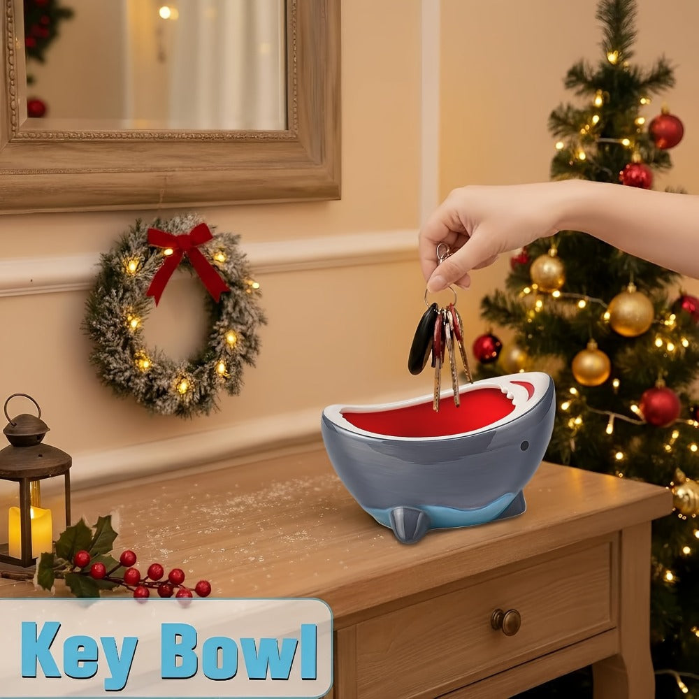Shark Ramen Bowl 40oz ¨C Large Handmade Ceramic Serving Bowl for Soup, Snacks, Candy & Fruit, Cute Decorative Key Bowl for Entryway, Unique Funny Shark Gift for Home Kitchen