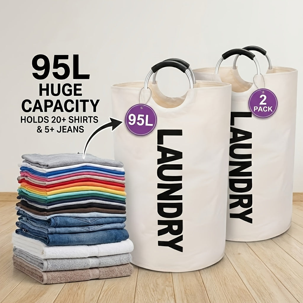 Extra Large Foldable Laundry Basket Set 95L/25.1 Gal Waterproof Oxford Cloth Tall Storage Baskets for Bedroom Bathroom Dorm Wardrobe Organization