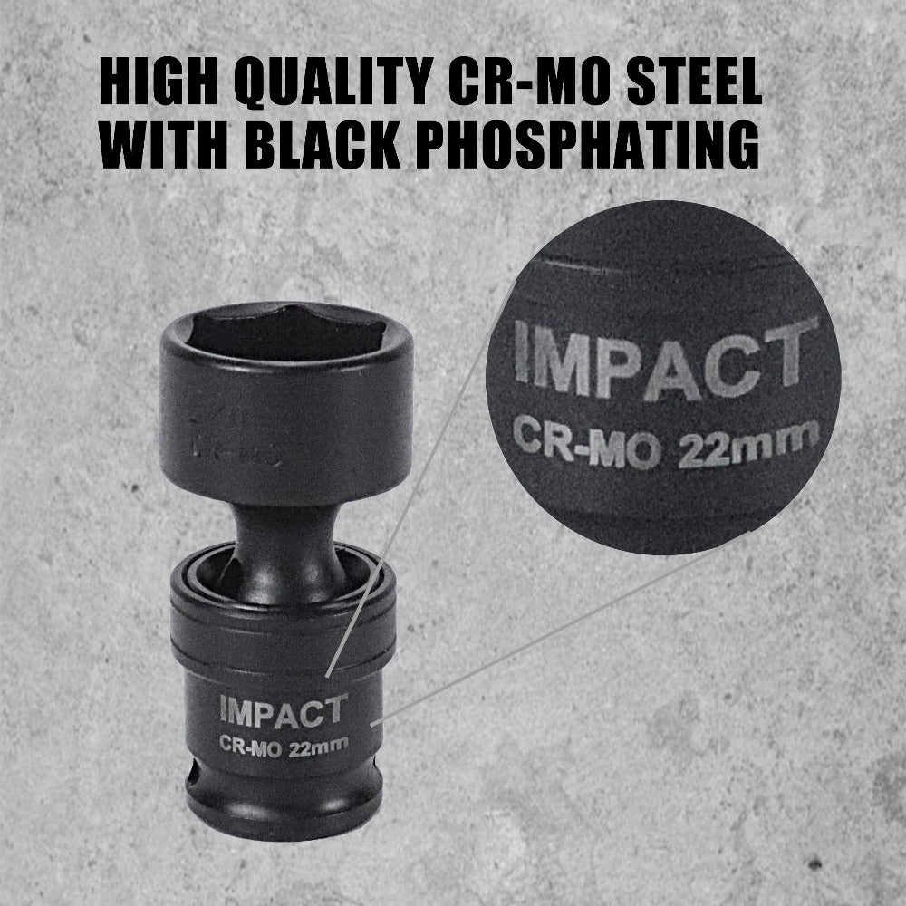 Impact Socket Set 3/8¡± Drive, 15-Piece Swivel Impact Universal Socket Set & 17+1 Piece Accessory Set, 8mm-22mm Cr-Mo Steel with Black Phosphate Finish, Professional Tool Kit for Home & Auto Repair
