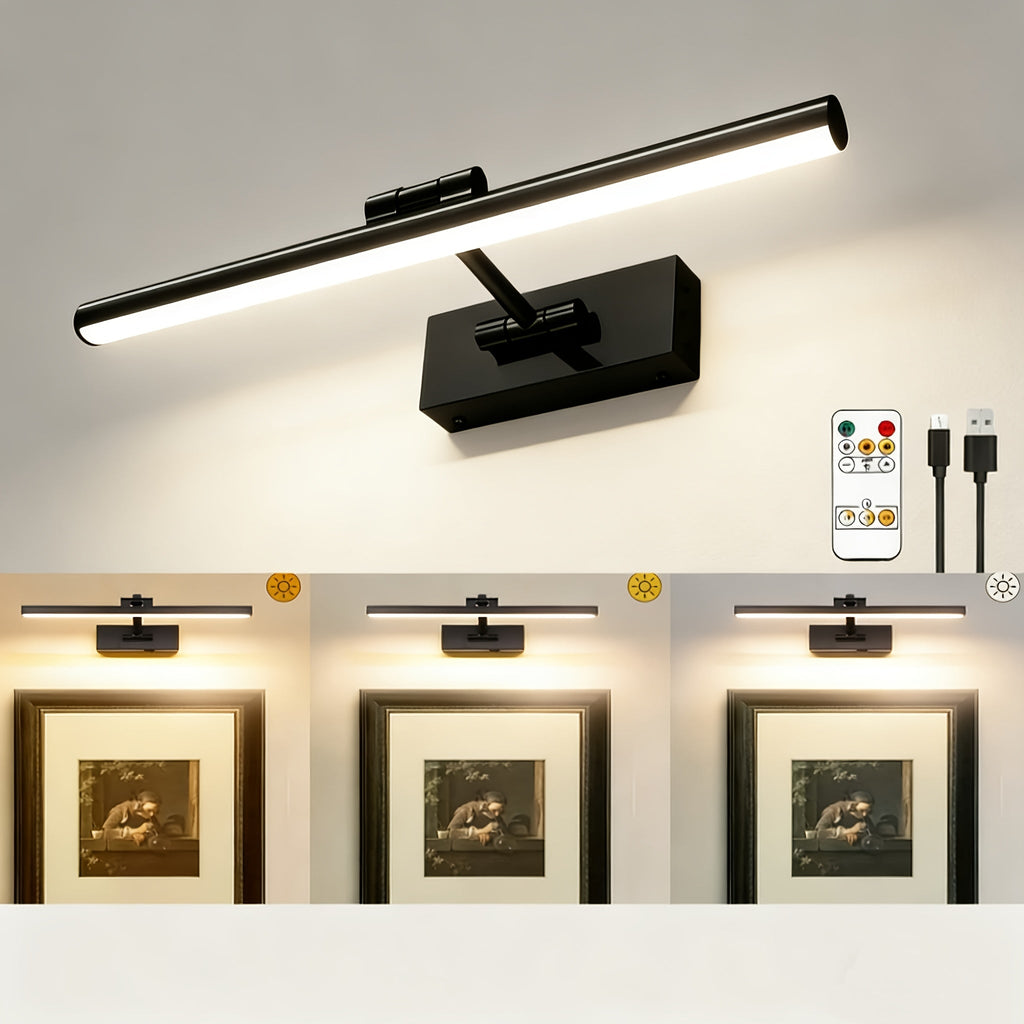 Picture Light 16 Inch Wireless Battery Powered LED Wall Light 6000mAh Rechargeable Remote Control Adjustable Brightness Art Light for Photo Frame Portrait Gallery Painting Home Decor Gold Black