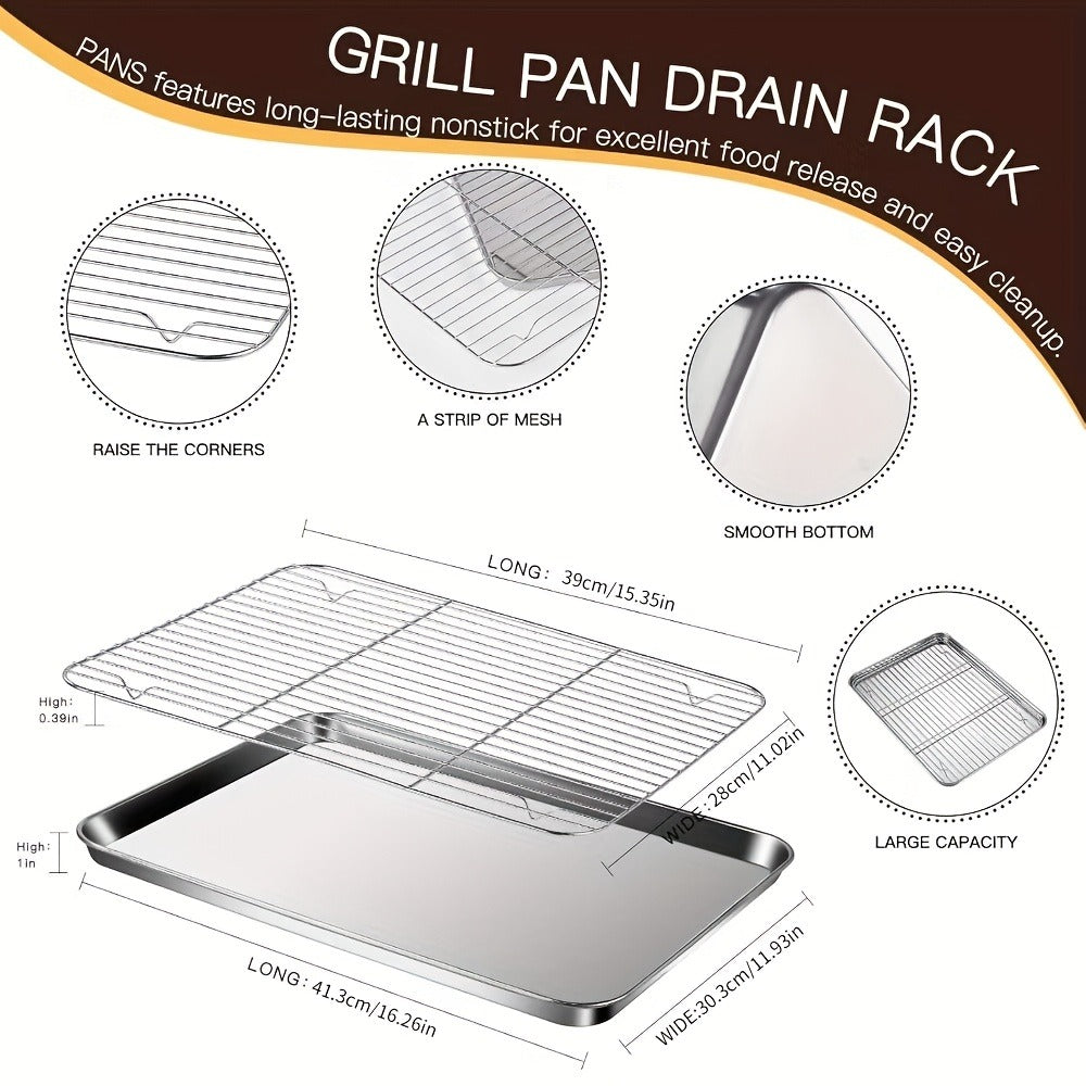 Baking Sheet and Rack Set Stainless Steel Half Sheet Pan with Cooling Rack Heavy Duty Rust Free Dishwasher Safe for Cookie Baking Roasting Grilling 2 3 4 Pan Options