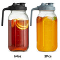 Mason Jar Pitcher 64oz Wide Mouth Glass Pitcher with Pour Spout & Handle ¨C 2 Pack Leak Proof Iced Tea Pitcher for Fridge, Coffee Creamer, Sun Tea & Juice