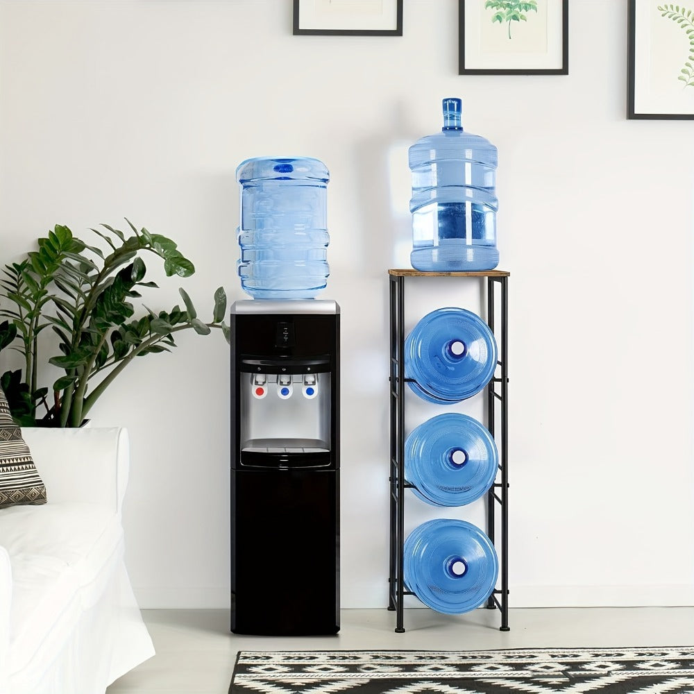 5-Gallon Water Jug Holder 3-Tier ¨C Heavy Duty Water Bottle Rack Organizer with Top Shelf & Adjustable Legs for Kitchen, Living Room & Office ¨C Particleboard & Steel Frame, White, Brown & Black