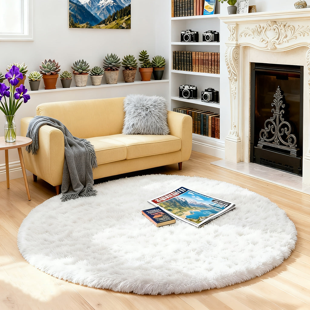 Round Area Rug Soft Shaggy Plush Circle Rug Non-Slip Indoor Floor Mat for Living Room Bedroom Dorm Tie Dye Rainbow Multi-Color Multi-Size