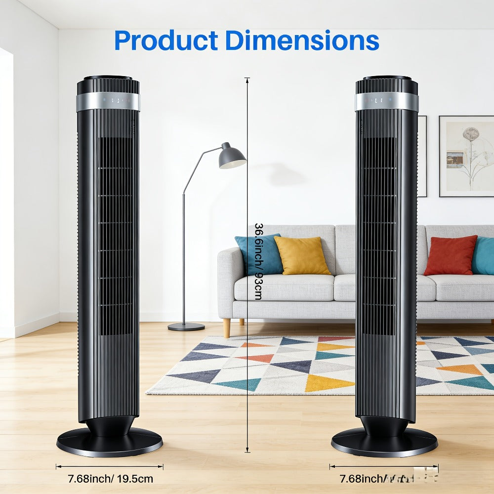 Bladeless Tower Fan with Remote Control, Silent Floor Fan with LED Display 4 Speed Settings & 12-Hour Timer, Quiet Tower Fan for Living Room Bedroom Office, Modern Air Circulator Fan Black White Grey