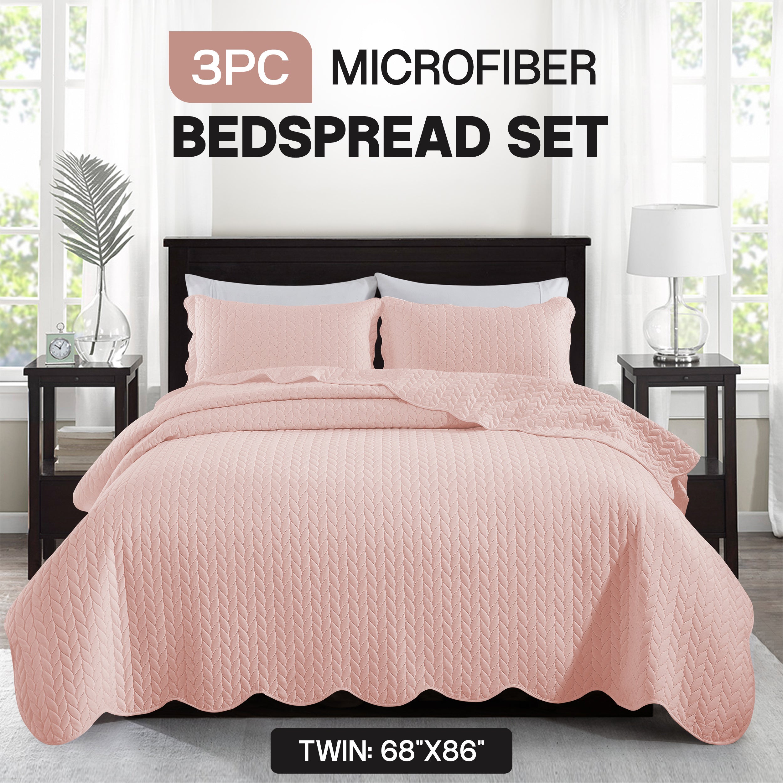 Bedspread Set 3-Piece Microfiber Floral Coverlet with Pillow Shams - Soft Breathable Lightweight All-Season Bed Cover for Queen King Twin California King