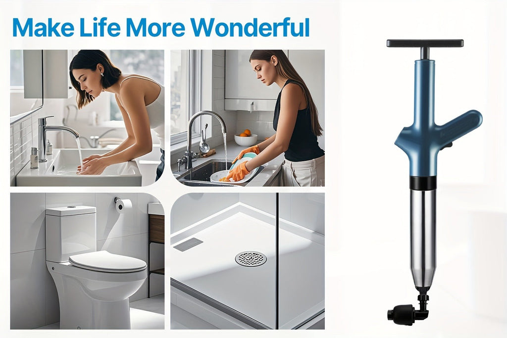 High-Pressure Air Drain Blaster with Real-Time Pressure Indicator - Stainless Steel Toilet Plunger & Sink Drain Unclogger, No Battery Needed, for Toilets Sinks Floor Drains, Durable & Easy to Use, Green