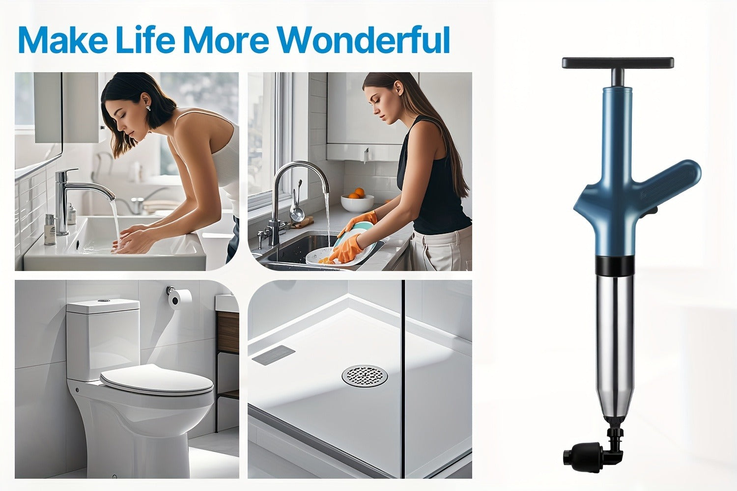 High-Pressure Air Drain Blaster with Real-Time Pressure Indicator - Stainless Steel Toilet Plunger & Sink Drain Unclogger, No Battery Needed, for Toilets Sinks Floor Drains, Durable & Easy to Use, Green