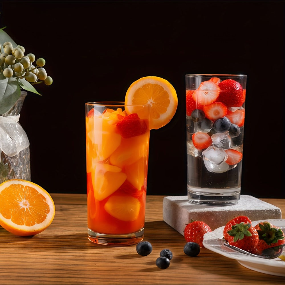 Highball Glass Cups Set of 6 - Thick Bottom Lead-Free Glassware for Juice, Milk & Drinks, Heavy Base Stability, Modern Minimalist Drinkware for Home, Parties & Breakfast