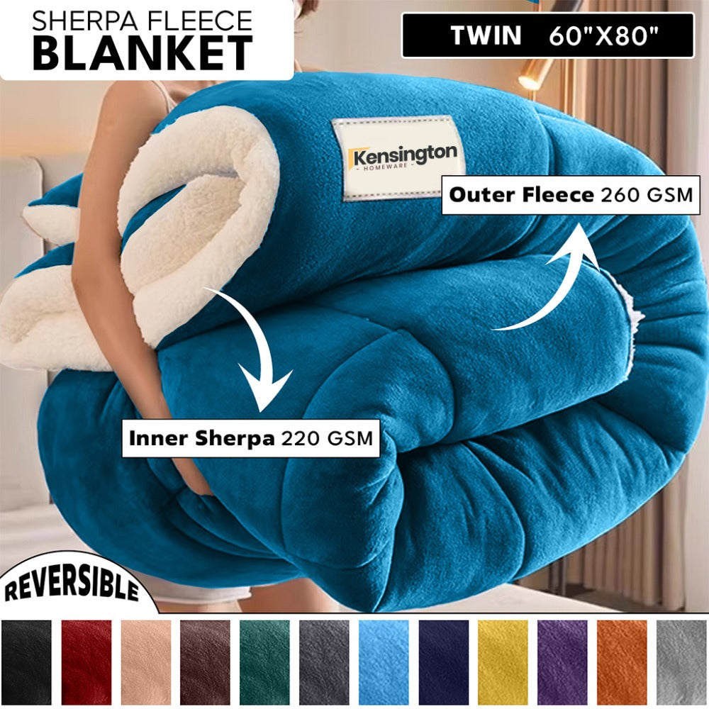 480GSM Sherpa Fleece Blanket ¨C Double-Sided Heavy Warm Throw for Couch, Bed & Travel, Reversible All Season, 13 Colors, 3 Sizes