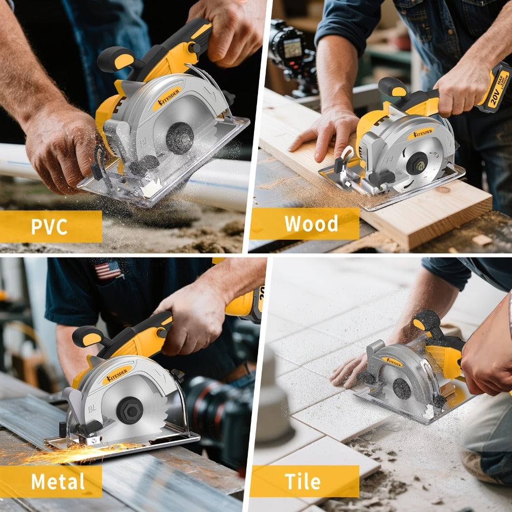 Brushless Circular Saw 5-Inch Kit 6900RPM with Battery & Charger ¨C 45¡ã Bevel Cut, Up to 6 Saw Blades, 2.0AH / 4.0AH Battery Options, Cordless Woodworking Saw for Wood Cutting, Garden & DIY Projects