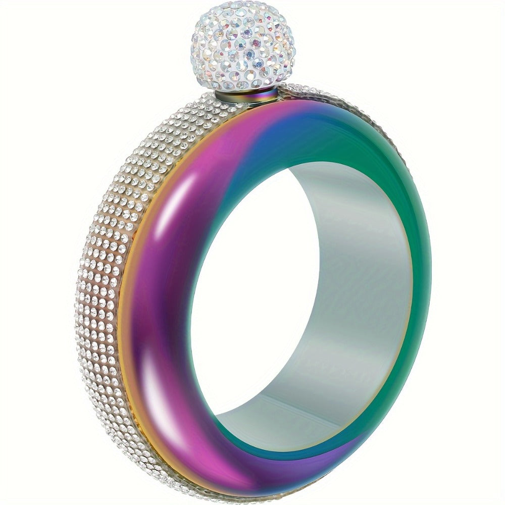 Bracelet Flask for Women, 3.5oz Stainless Steel Bangle Hidden Flask with Rhinestone Lid ¡ª Wearable Portable Liquor Flask for Parties, Concerts & Festivals | Purple, Gold, Silver
